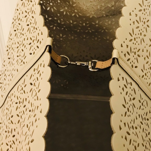 #006. COACH Metro Eyelet Perforated Tote - metallic cream & tan leather handles - Picture 7 of 16